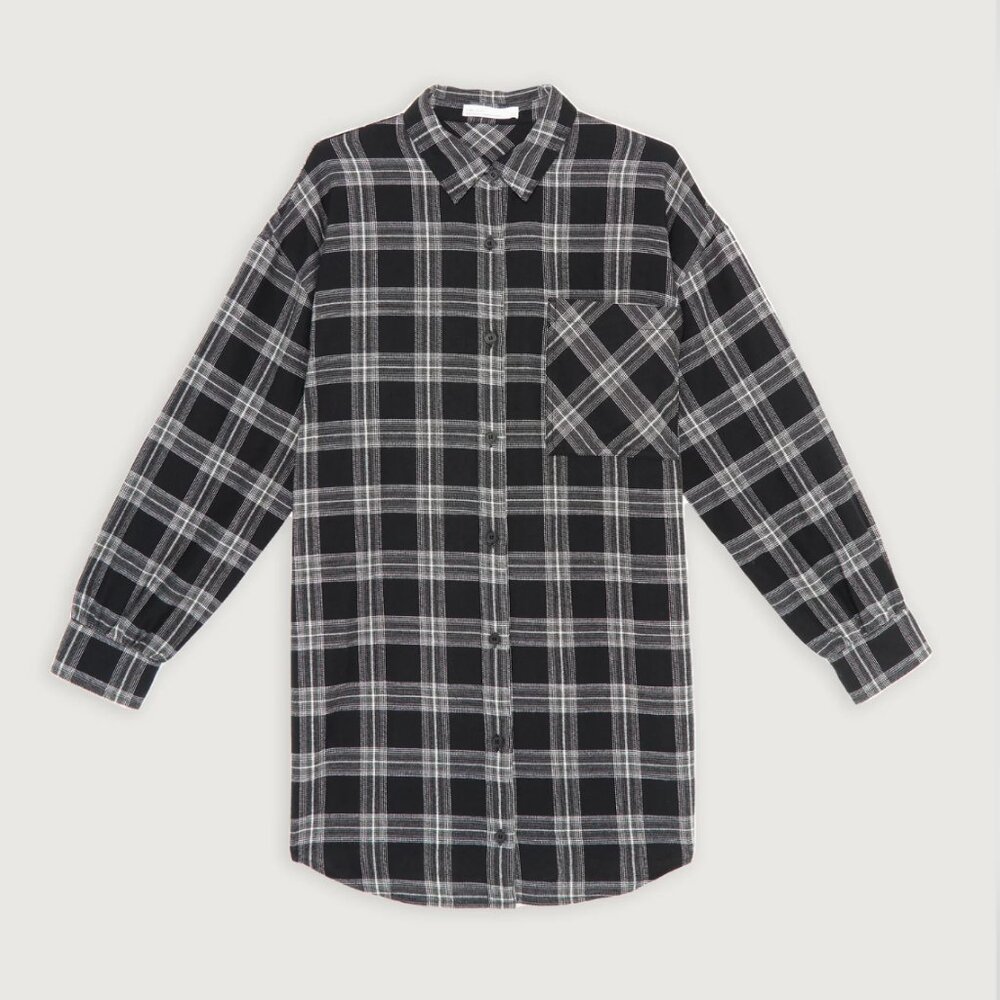 Black & Gray Plaid Button-Front Women's Shirt Dress